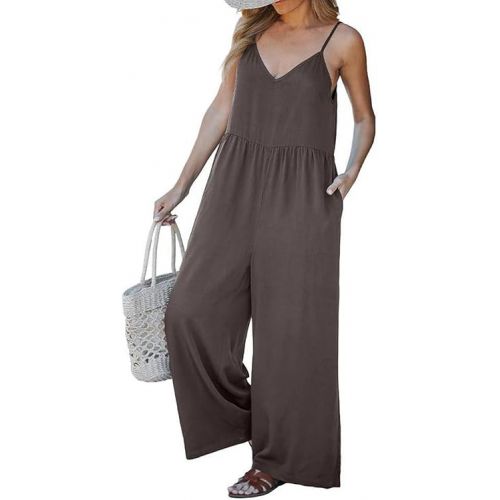 제네릭 Jumpsuits for Women Casual Summer One Piece Wide Leg Rompers High Waist Wide Leg Overalls Rompers With Pockets