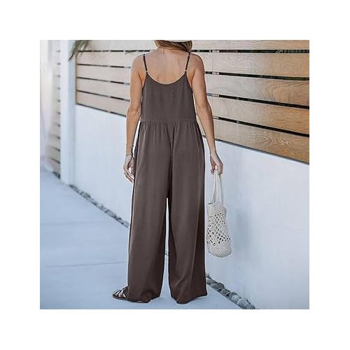 제네릭 Jumpsuits for Women Casual Summer One Piece Wide Leg Rompers High Waist Wide Leg Overalls Rompers With Pockets