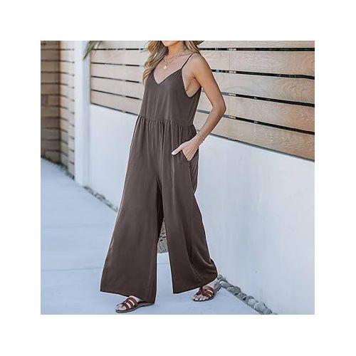 제네릭 Jumpsuits for Women Casual Summer One Piece Wide Leg Rompers High Waist Wide Leg Overalls Rompers With Pockets