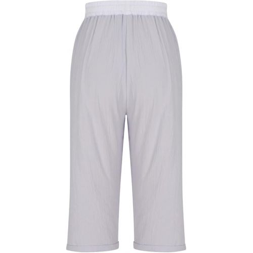 제네릭 Womens Pants Dressy Casual Capri Elastic Waist Drawstring Cropped Trouser Trendy Printed Rolled Up Hem Capris