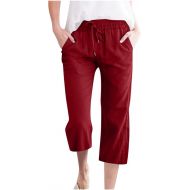 Linen Capris for Women Drawstring Elastic High Waist Crop Trousers Wide Leg Loose Fit Summer Casual Pants with Pockets 2024