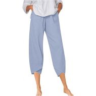 Linen Capris Pants for Women Elastic Waist Loose Fit Casual Summer Cotton Pants Soild Color Going Out Capris with Pocket 2024