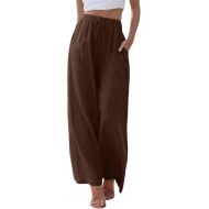 Womens Linen Summer Pants Elastic Waisted Palazzo Harem Pants Business Work Casual Lounge Pan Summer Clothes