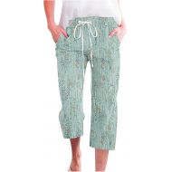Summer Capri Pants for Women 2024 Trendy Straight Leg Elastic Waist Capris Casual Drawstring Cropped Pants with Pockets