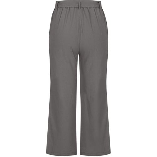 제네릭 Women's Capri Pants Elastic Waist Drawstring Linen Pants with Pockets Casual Lightweight Comfy Wide Leg Cropped Trousers