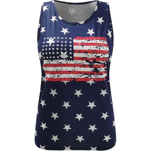 제네릭 4Th of July Tank Tops for Women 2024 American Flag Graphic Tees Sleeveless Crewneck Independence Day Patriotic Tshirt