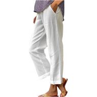 Linen Pants Women Summer Solid Color Wed Leg Long Palazzo Pants Baggy Flowy Beach Pants Lounge Trousers with Pockets 2024