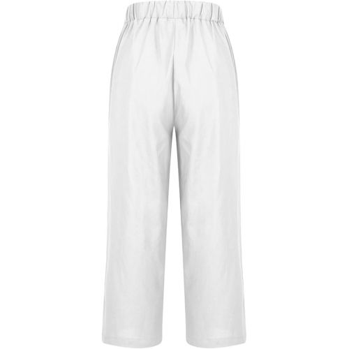 제네릭 Linen Pants Women Summer Solid Color Wed Leg Long Palazzo Pants Baggy Flowy Beach Pants Lounge Trousers with Pockets 2024