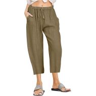 Capri Pants for Women Linen Summer Casual Drawstring Elastic Waist Capris Wide Leg Loose Fit Trouser with Pockets 2024 Trendy