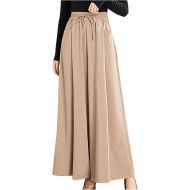 Cotton Linen Pants for Women Casual Drawstring Elastic Waist Wide Leg Pants with Pockets Flowy Palazzo Trouser
