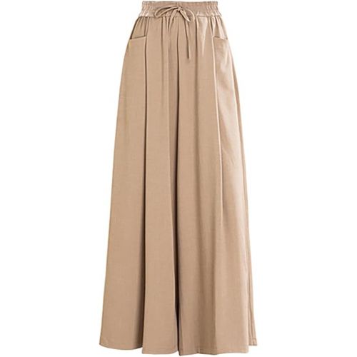 제네릭 Cotton Linen Pants for Women Casual Drawstring Elastic Waist Wide Leg Pants with Pockets Flowy Palazzo Trouser