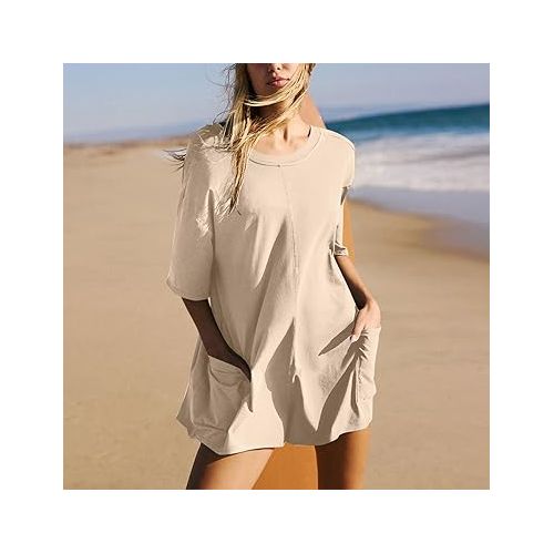 제네릭 Women's Short Sleeve Jumpsuits Rompers Sleeveless Loose Wide Leg Jumpsuits Rompers with Pockets 2024