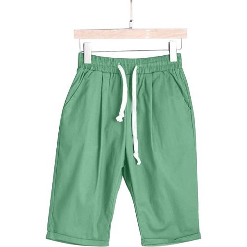 제네릭 Summer Knee Length Shorts for Women 2024 Cotton Linen Bermuda Shorts Elastic Waist Workout Shorts Casual Loose Beach Shorts