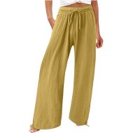 High Waist Wide Leg Pants for Women Summer Vacation Elastic Waist Flowy Pant Resort Wear Lounge Beach Trousers
