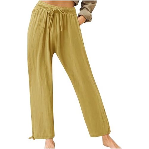 제네릭 High Waist Wide Leg Pants for Women Summer Vacation Elastic Waist Flowy Pant Resort Wear Lounge Beach Trousers