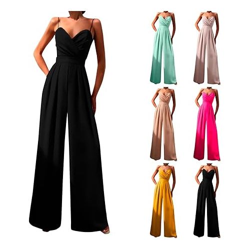 제네릭 Women's Short Sleeve Jumpsuits Rompers Sleeveless Loose Dressy 2024 Trendy Outfits Clothes 2024 Vacation Beach Outfits