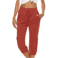 Linen Pants Women 2024 Wed Leg Solid Color Drawstring Capri Pants Loose Fit Comfy Casual Summer Pants Lounge Trousers