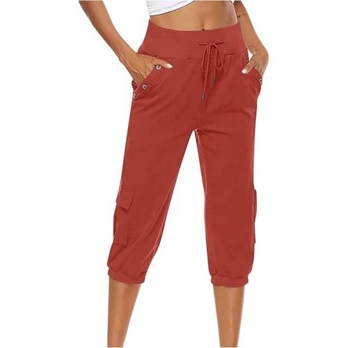 제네릭 Linen Pants Women 2024 Wed Leg Solid Color Drawstring Capri Pants Loose Fit Comfy Casual Summer Pants Lounge Trousers