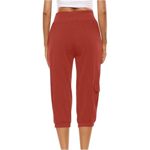 제네릭 Linen Pants Women 2024 Wed Leg Solid Color Drawstring Capri Pants Loose Fit Comfy Casual Summer Pants Lounge Trousers