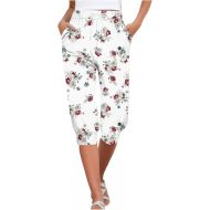 Capri Pants for Women Summer Casual Loose Elastic Waist Cropped Trouser Straight Wide Leg Plus Size Lounge Capris