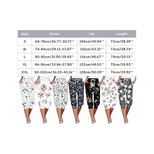 제네릭 Capri Pants for Women Summer Casual Loose Elastic Waist Cropped Trouser Straight Wide Leg Plus Size Lounge Capris