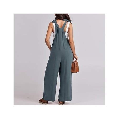 제네릭 Jumpsuits for Women Casual Jumpers One Piece Wide Leg Rompers High Waist Wide Leg Overalls with Pockets 2024