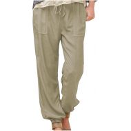 Women Linen Pants Casual Summer 2024 Elastic Waisted Drawstring Legging Trousers Loose Comfy Lounge Trousers with Pockets