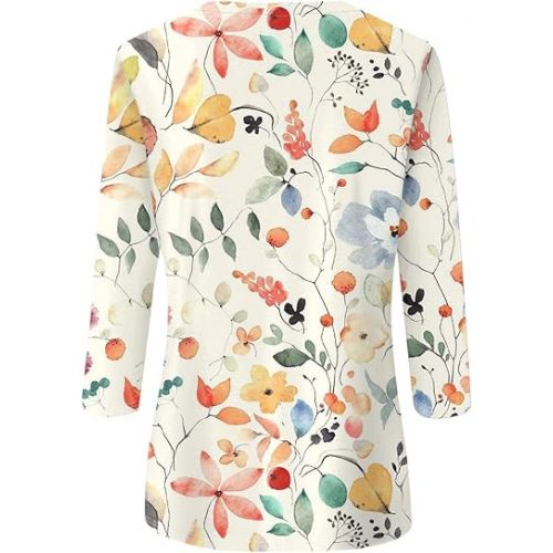 제네릭 3/4 Length Sleeve Womens Tops Dressy Casual Plus Size Crewneck Vintage Floral T Shirts Summer Trendy Loose Fit Blouses