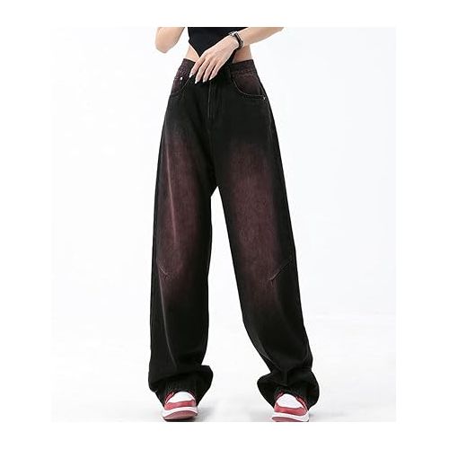 제네릭 Women's Modern Straight Jeans High Waisted Straight Ankle Stretch Wide-Leg Flared Jeans Casual Denim Pants