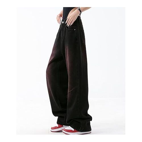 제네릭 Women's Modern Straight Jeans High Waisted Straight Ankle Stretch Wide-Leg Flared Jeans Casual Denim Pants