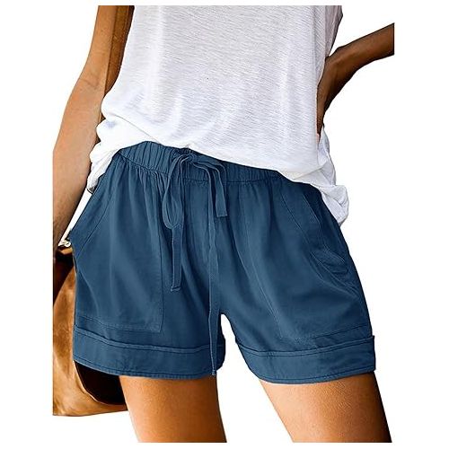 제네릭 Summer Shorts for Women 2024 Plus Size Elastic Drawstring Lightweight Linen Pants Casual Loose Beach Short Pants with Pockets