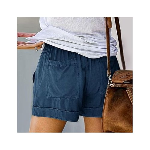 제네릭 Summer Shorts for Women 2024 Plus Size Elastic Drawstring Lightweight Linen Pants Casual Loose Beach Short Pants with Pockets