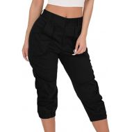 Womens Casual Dressy Cpari Pants Ladies Trendy High Waisted Beam Pull On Cargo Cropped Tapered Pant Comfy Baggy Dress Slacks