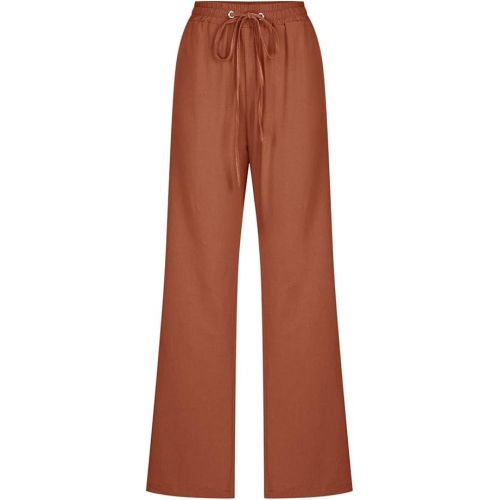 제네릭 Women's Cotton Linen Pants Drawstring Wide Leg Capri Palazzo Pants Casual Comfy Pant Trousers Work Casual