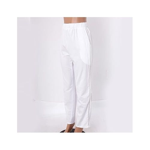 제네릭 Linen Blend Wide Leg Pants High Waist Loose Casual Trouser Casual Flowy Palazzo Pants Trousers with Pockets Capris