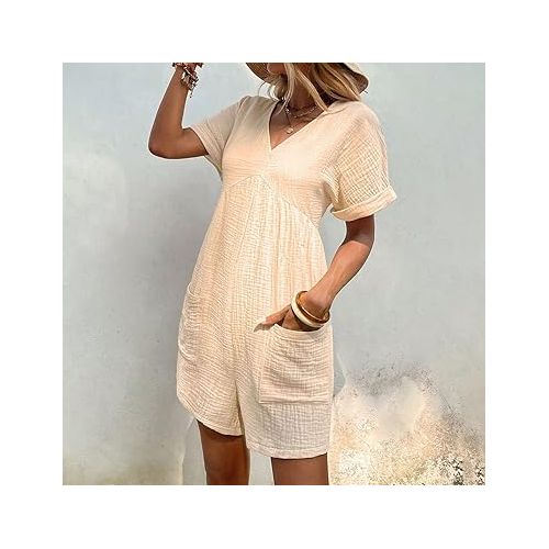 제네릭 Women's Casual Rompers Summer Outfits Shorts Pants Jumpsuit Jumpsuit Rompers with Pockets