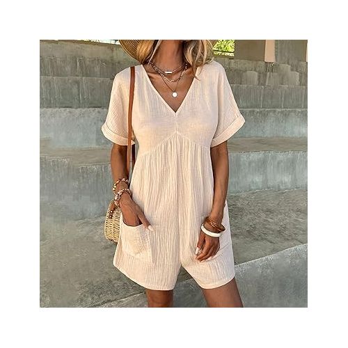 제네릭 Women's Casual Rompers Summer Outfits Shorts Pants Jumpsuit Jumpsuit Rompers with Pockets