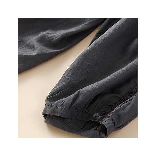 제네릭 Capri Pants for Women Casual Summer Elastic Waist Drawstring Cotton Linen Palazzo Pants Loose Fit Crop Capris with Pockets