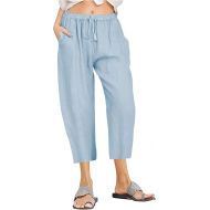 Capris Pants for Women 2024 Cotton Linen Drawstring Waisted Summer Pants Flowy Beach Pants Lounge Trousers with Pockets