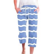 Womens Capri Pants Dressy Casual 2024 Summer Drawstring Elastic Waist Linen Pants Loose Cropped Pants with Pockets