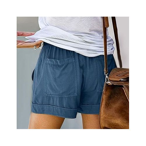 제네릭 Women Denim Shorts Ripped Hem Frayed Stretchy Folded Hem Hot Short Jeans Cut Off Frayed Hem Casual