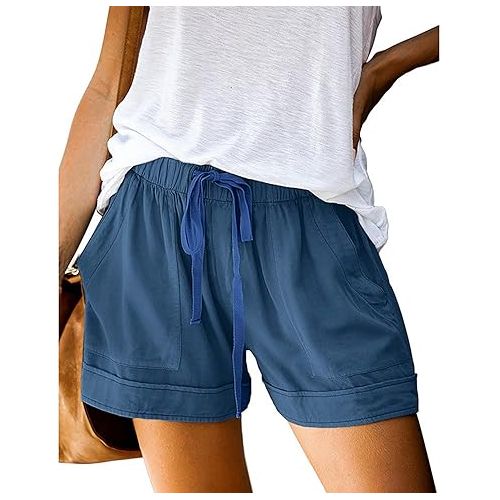 제네릭 Women Denim Shorts Ripped Hem Frayed Stretchy Folded Hem Hot Short Jeans Cut Off Frayed Hem Casual