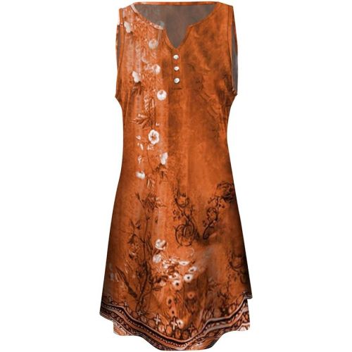 제네릭 Summer Dresses for Women 2024 V Neck Sleeveless Boho Beach Midi Dress Loose Trendy Floral Print Sundresses Vintage Maxi Dress