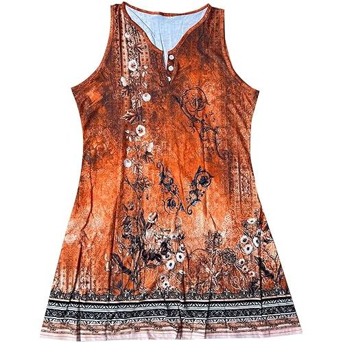 제네릭 Summer Dresses for Women 2024 V Neck Sleeveless Boho Beach Midi Dress Loose Trendy Floral Print Sundresses Vintage Maxi Dress