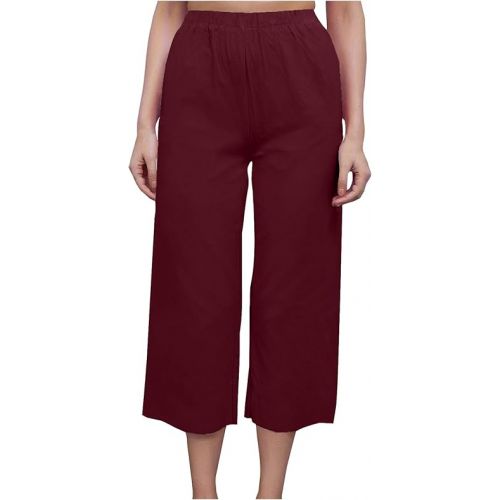 제네릭 Womens Capri Pants for Summer Trendy Casual Elastic Waist Ladies Capri Pants Loose Wide Leg Lounge Vacation Beach Pants