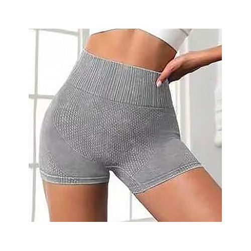 제네릭 Women's High Waist Workout Shorts Butt Lifting Tummy Control Ruched Booty Smile Yoga Short Pants Sports Solid Color Pant