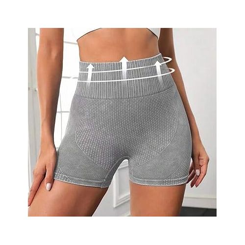 제네릭 Women's High Waist Workout Shorts Butt Lifting Tummy Control Ruched Booty Smile Yoga Short Pants Sports Solid Color Pant