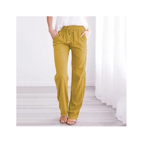 제네릭 Women's Wide Leg Pants High Elastic Waisted in The Back Summer Casual Loose Palazzo Pants Trousers with Pockets