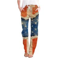 Women July 4th Sweatpants American Flag Pajama Bottom High Waist Drawstract Patriotics Joggers Pants with Pockets