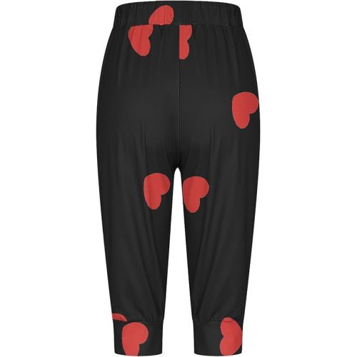 제네릭 Womens Capris Pants High Waist Drawstring Casual Pant Lightweight Heart Print Trousers Cinch Bottom with Pockets